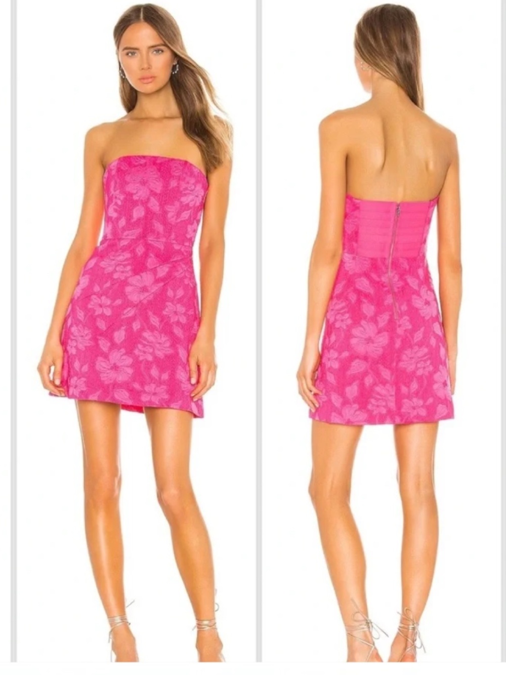 ALICE + OLIVIA Perla Boned Strapless Pleated Dress in Hot Pink sz 4